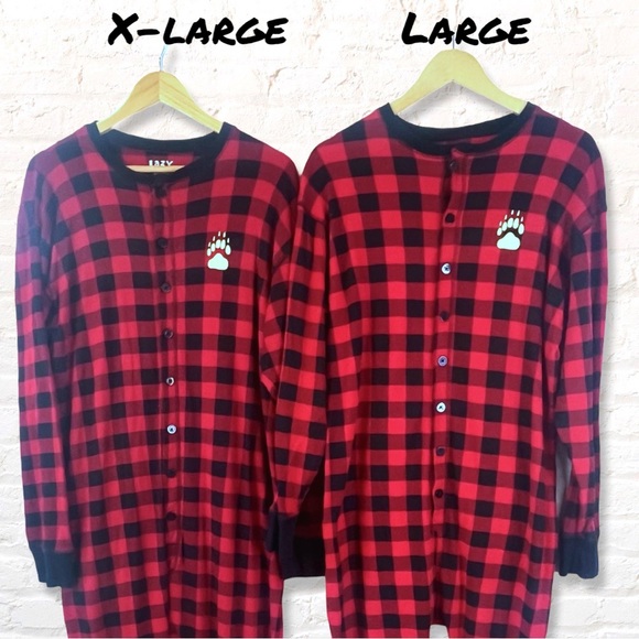 Lazy One Unisex Bear Cheeks FlapJack Adult Onesie Red and Black  Large - Picture 6 of 11